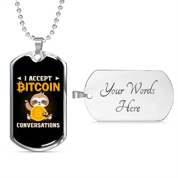 Bitocin Conversation Baby  Crypto Necklace Stainless Steel or 18k Gold Dog Tag 2 - Picture 1 of 2